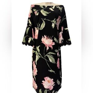 Premier Amour Black Dress with Pink and Green Floral Design